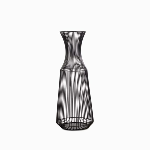 Jarron metalico alto lineas negras