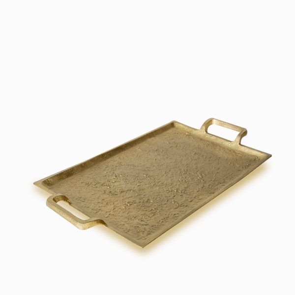 Bandeja metal con asas dorada