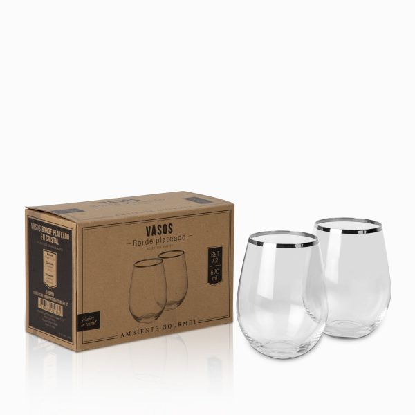 Vaso cristal borde plateado 670 ml setx2 - Imagen 2