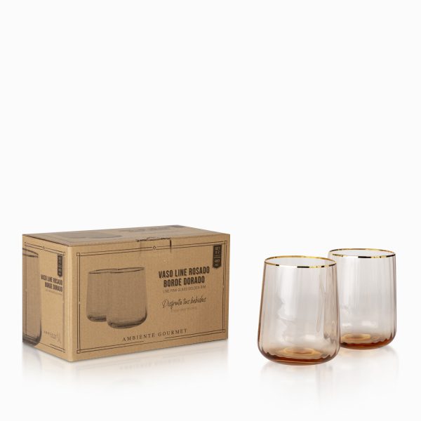 Vaso line rosado borde dorado setx2