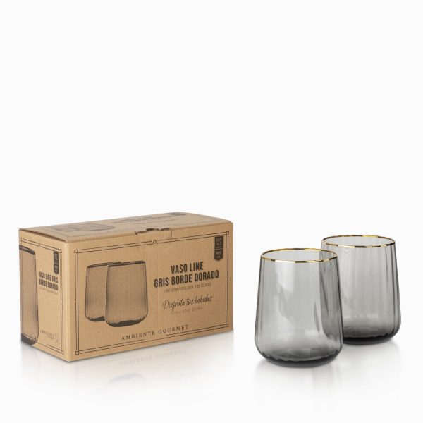 Vaso line gris borde dorado setx2