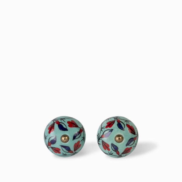 Pomo ceramica azul flores set x 2 - Imagen 2