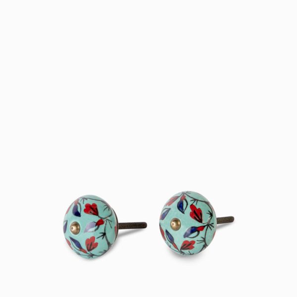 Pomo ceramica azul flores set x 2
