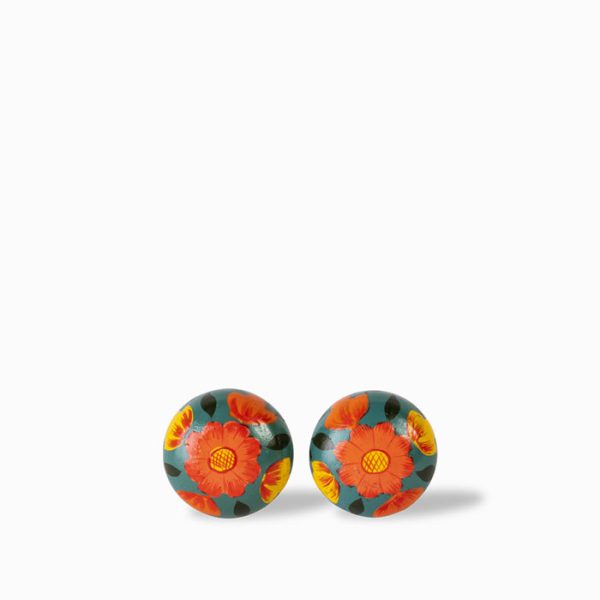 Pomo madera flor naranja set x 2