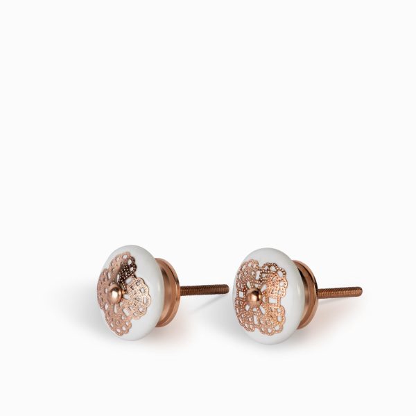 Pomo ceramica blanco metal rose setx2