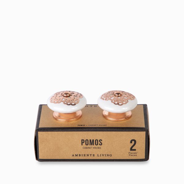 Pomo ceramica blanco metal rose setx2 - Imagen 2