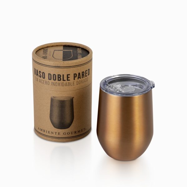 Vaso doble pared en acero inox dorado
