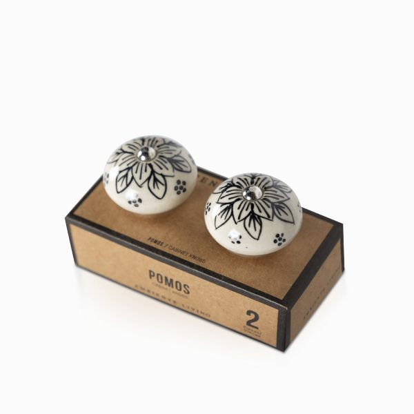 Pomo ceramica flor negra set x 2