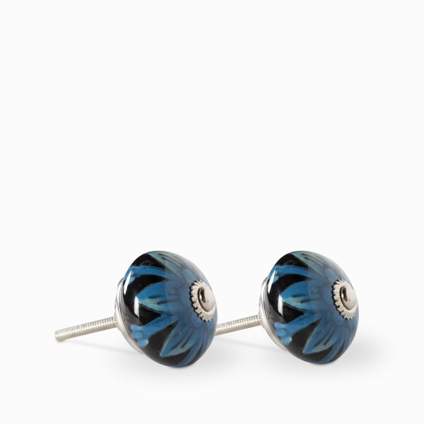 Pomo negro flor aguamarina set x 2 - Imagen 2