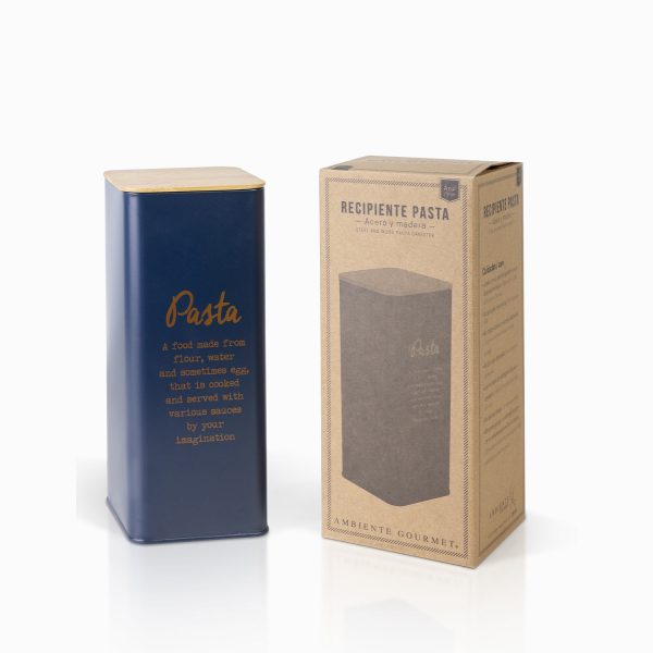 Recipiente para pasta azul mate y madera