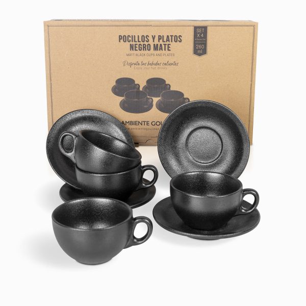 Pocillo y plato negro mate setx4