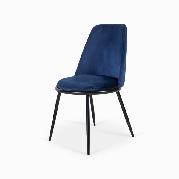 Silla comedor redonda negra velvet azul