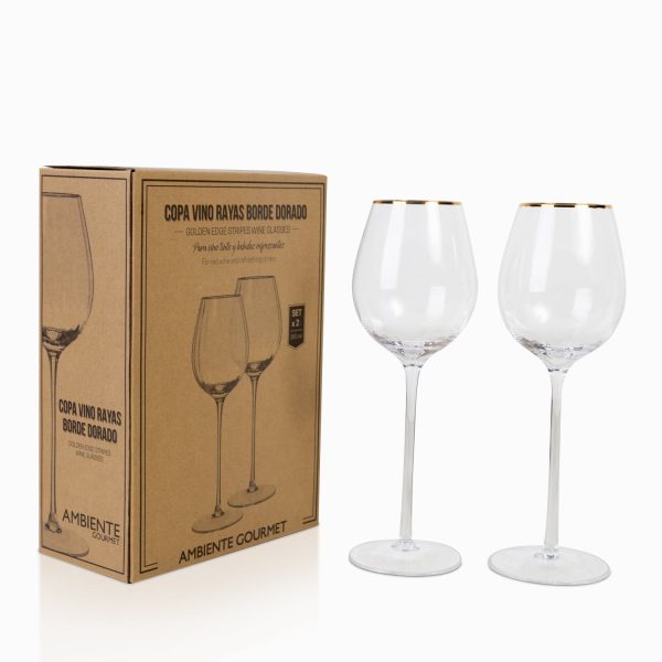 Copa vino rayas borde dorado 390ml setx2 - Imagen 2