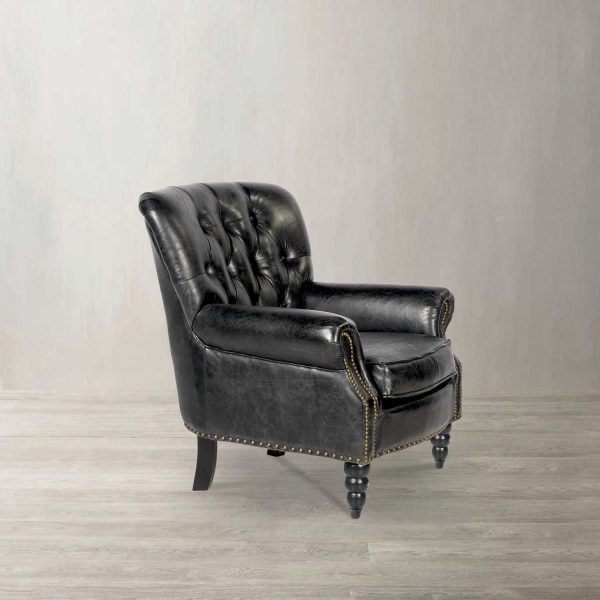 Silla de cuero Capitoneada negra - Imagen 2
