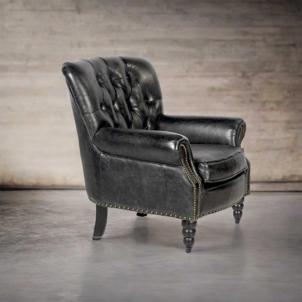 Silla de cuero Capitoneada negra - Imagen 4