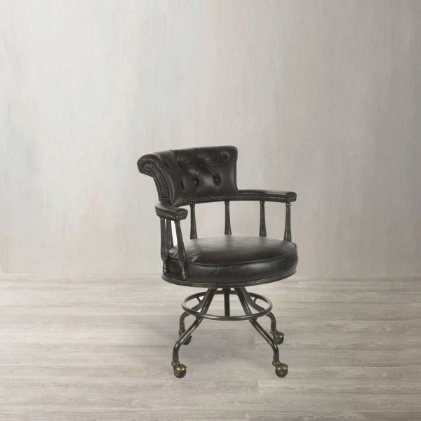 Silla de escritorio en cuero negro - Imagen 2