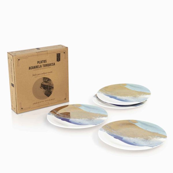 Plato acuarela oro turquesa 20 cm set x4
