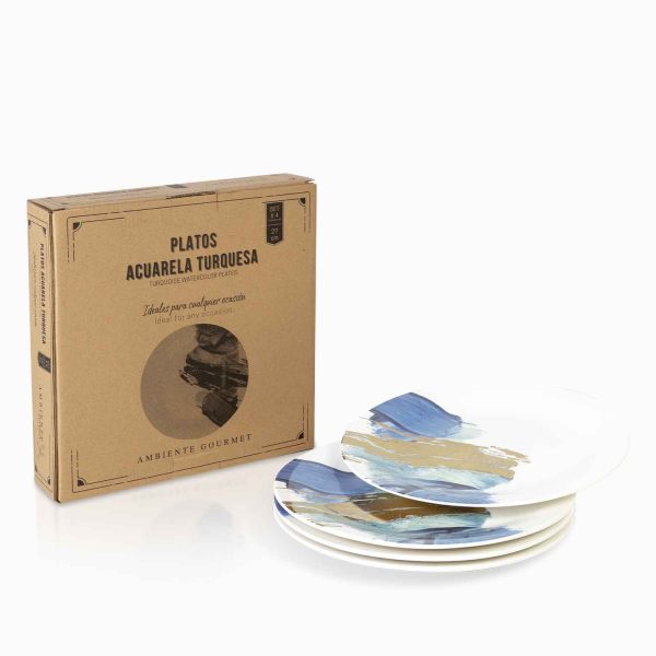 Plato acuarela oro turquesa 27 cm set x4 - Imagen 3