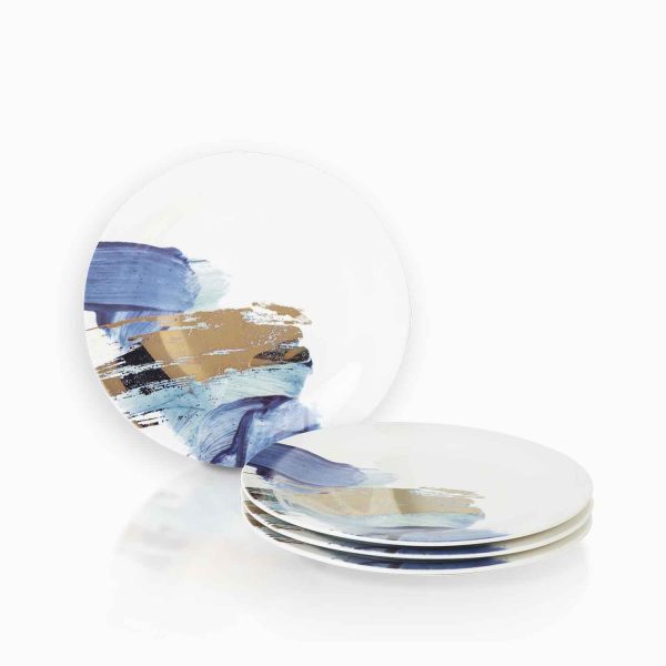 Plato acuarela oro turquesa 27 cm set x4 - Imagen 4