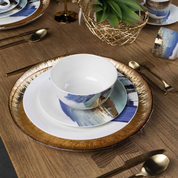 Plato acuarela oro turquesa 27 cm set x4 - Imagen 2