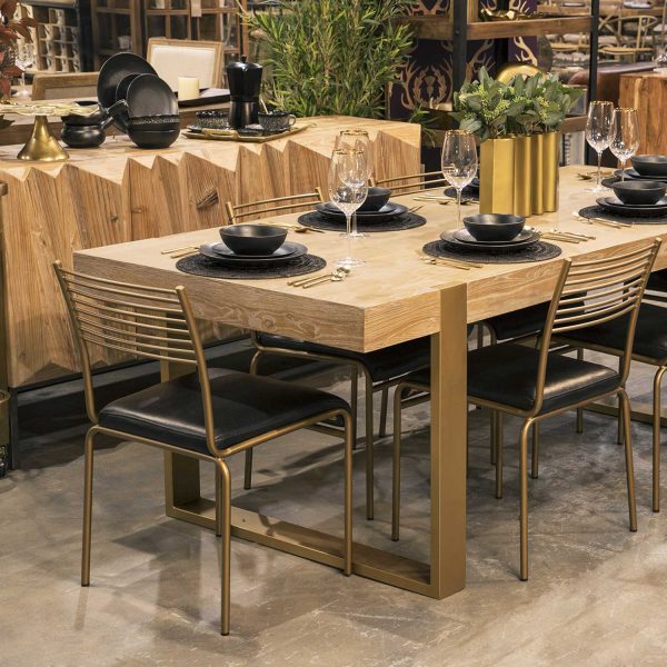Silla Líneas Doradas en cuero negro - Imagen 6