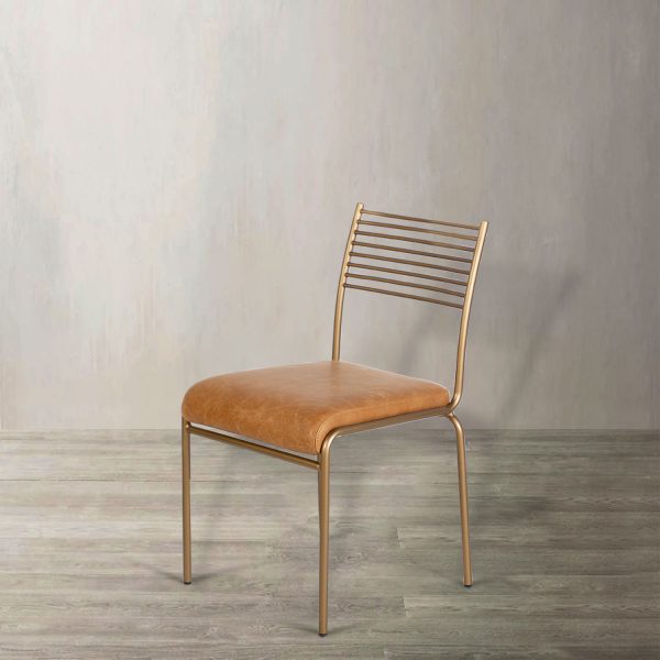 Silla Líneas doradas en cuero cognac - Imagen 2