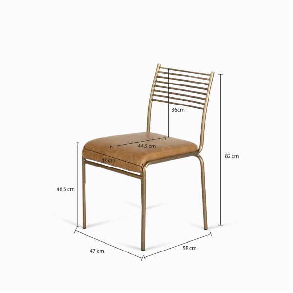 Silla Líneas doradas en cuero cognac - Imagen 3
