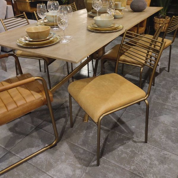 Silla Líneas Doradas en cuero miel - Imagen 4