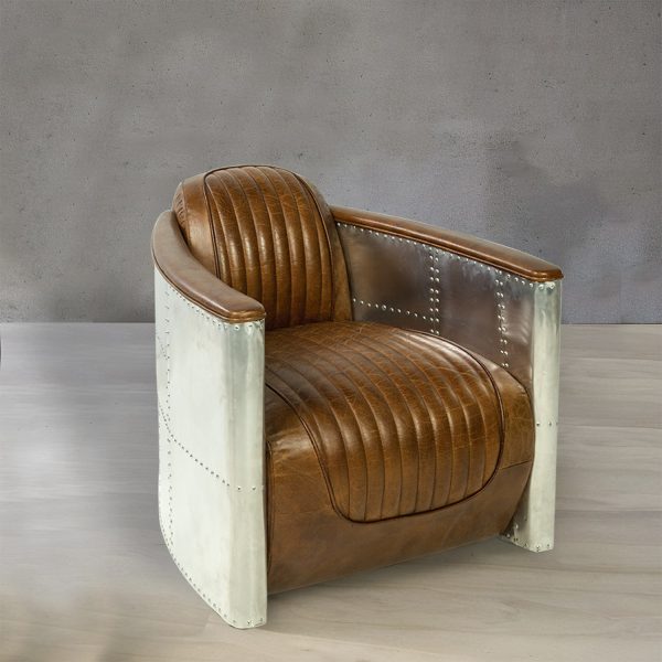 Silla Cuero metal Vintage miel - Imagen 6