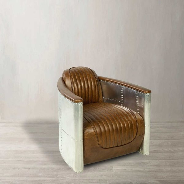 Silla Cuero metal Vintage miel - Imagen 2