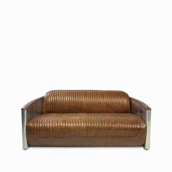 Sofá de cuero y metal 3 puestos Vintage miel