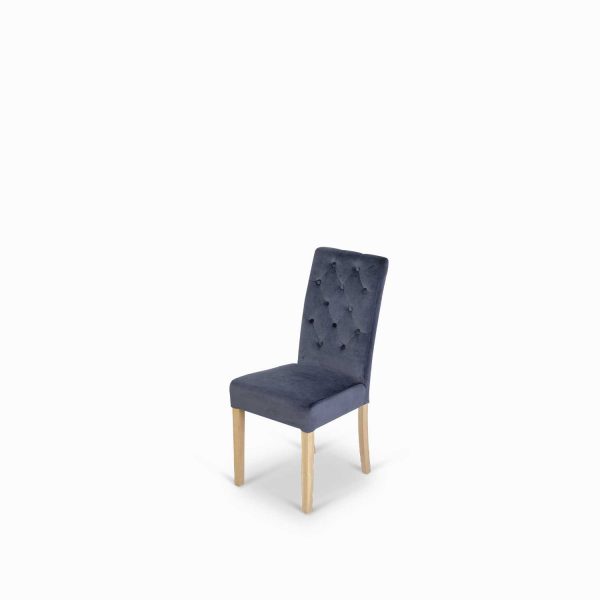 Silla de comedor con espaldar alto capitoneado velvet azul - Imagen 3