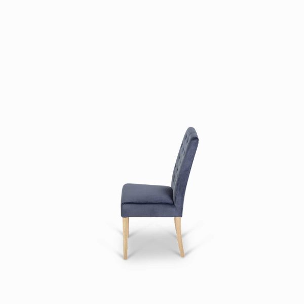 Silla de comedor con espaldar alto capitoneado velvet azul - Imagen 4