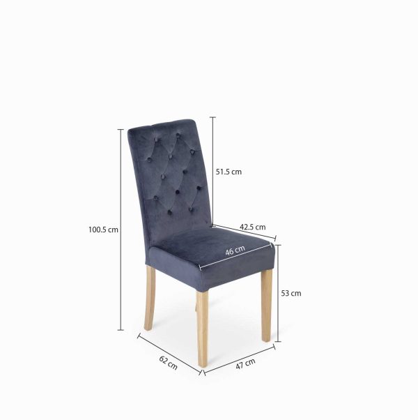 Silla de comedor con espaldar alto capitoneado velvet azul - Imagen 2