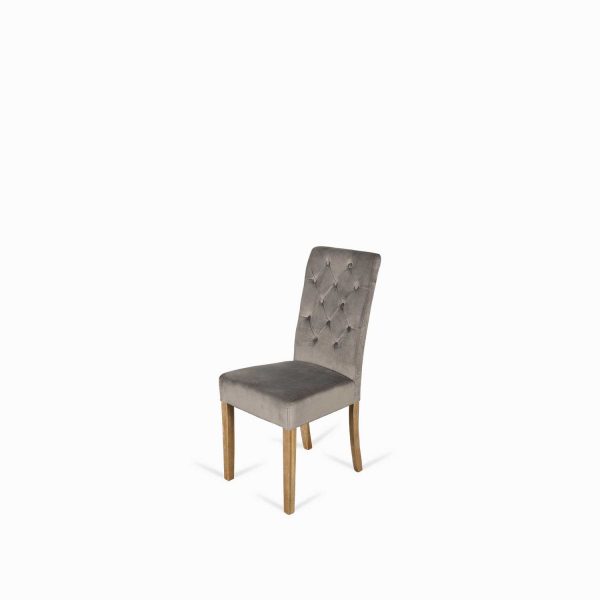 Silla de comedor con espaldar alto capitoneado velvet gris - Imagen 3