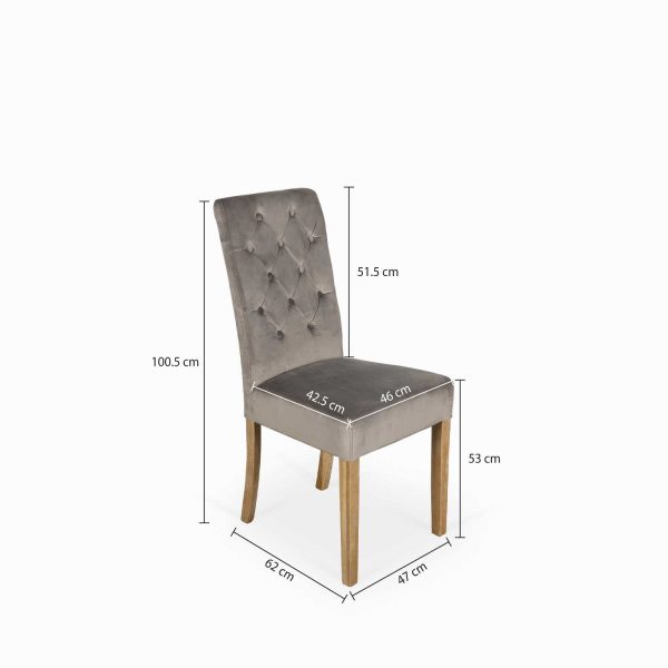 Silla de comedor con espaldar alto capitoneado velvet gris - Imagen 2