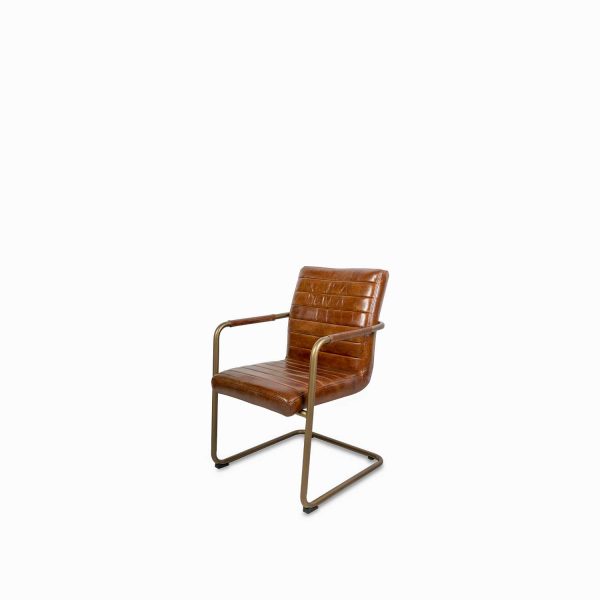 Silla Cuero brazos metal miel - Imagen 6