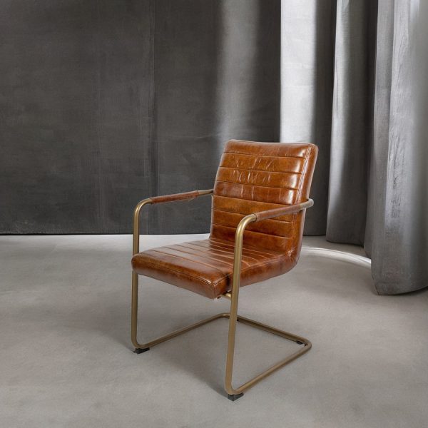 Silla Cuero brazos metal miel - Imagen 3