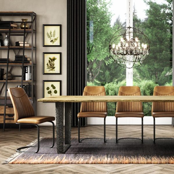 Silla en cuero para comedor con  espaldar Rayas - Imagen 2