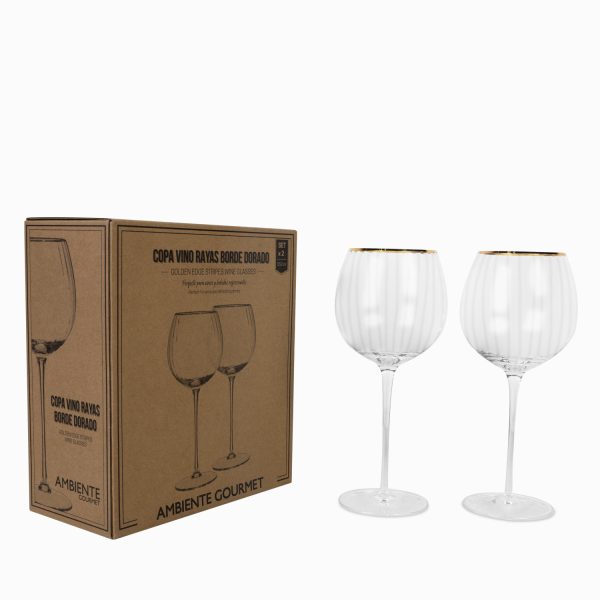 Copa vino rayas borde dorado 550ml setx2