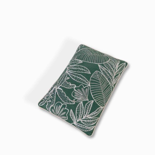 Cojin verde flores beige 35x50cm - Imagen 2