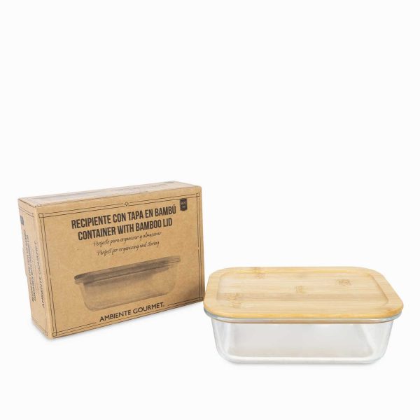 Recipiente con tapa en bambu grande