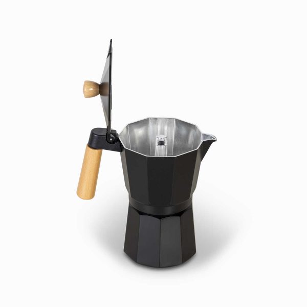 Cafetera Moka 9 tazas negra mango en madera - Imagen 5