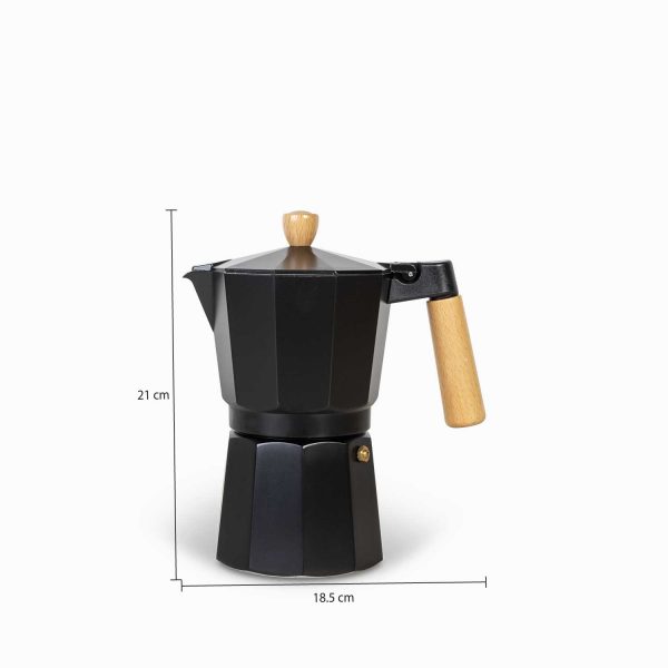 Cafetera Moka 9 tazas negra mango en madera - Imagen 3