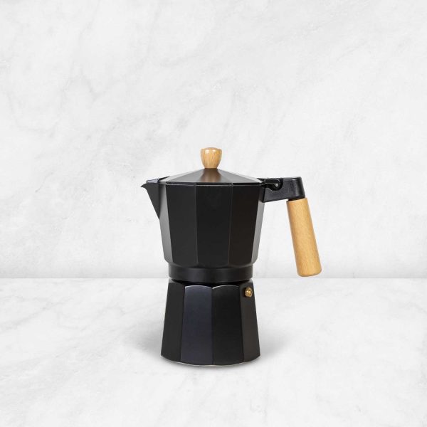Cafetera Moka 9 tazas negra mango en madera - Imagen 2