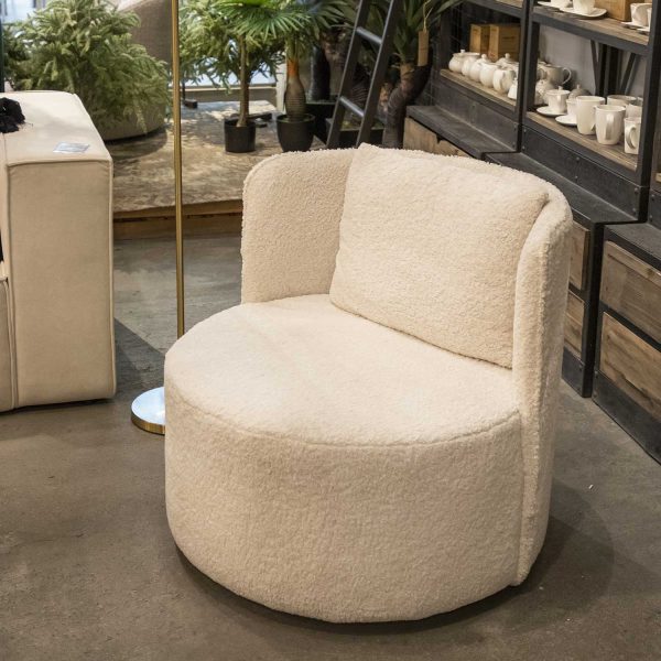 Poltrona redonda giratoria beige peludo - Imagen 4