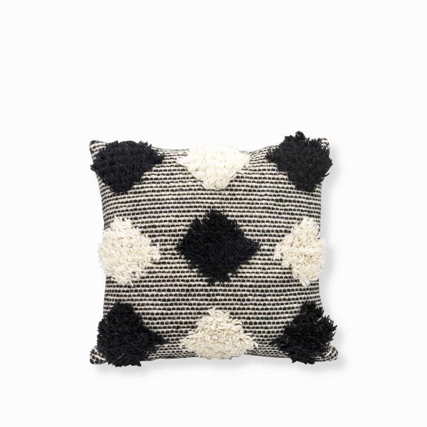 Cojín Pompones beige y negro 45x45cm
