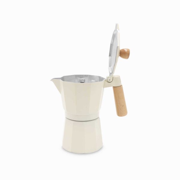 Cafetera Moka 6 tazas blanca mango en madera - Imagen 4
