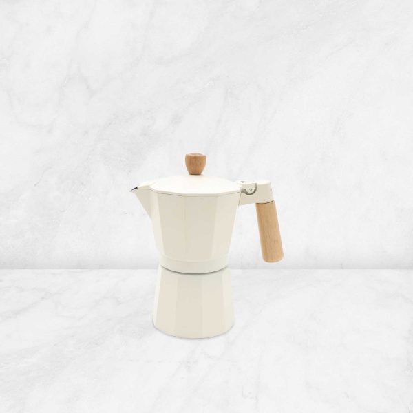 Cafetera Moka 6 tazas blanca mango en madera - Imagen 2