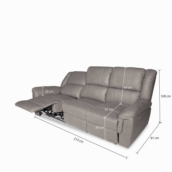 Reclinable eléctrico Axel 3 puestos gris - Imagen 3